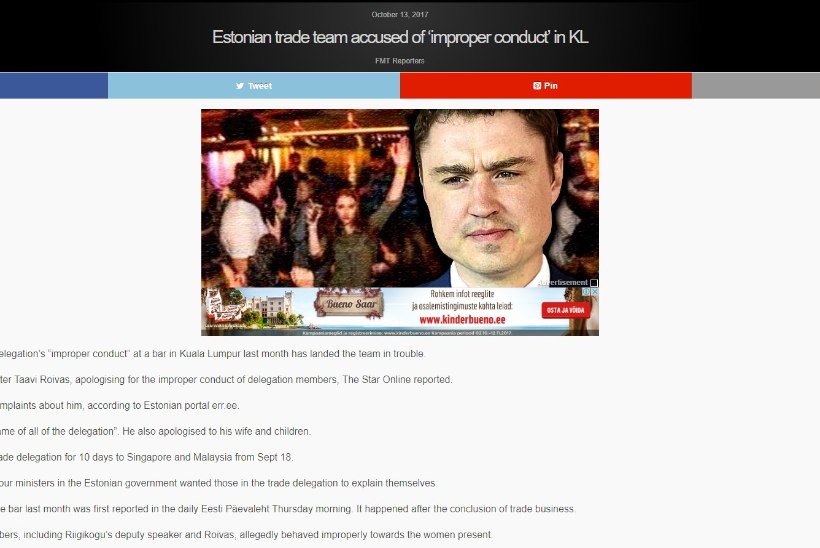 EASi delegatsiooni ja Taavi Rõivase metsik pidutsemine jõudis ka Malaisia ajakirjandusse