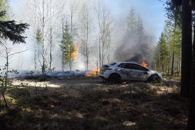 VIDEO JA FOTOD | Karm õnnetus: Tallinna rallil süttis auto ning selle tagajärjel ka mets